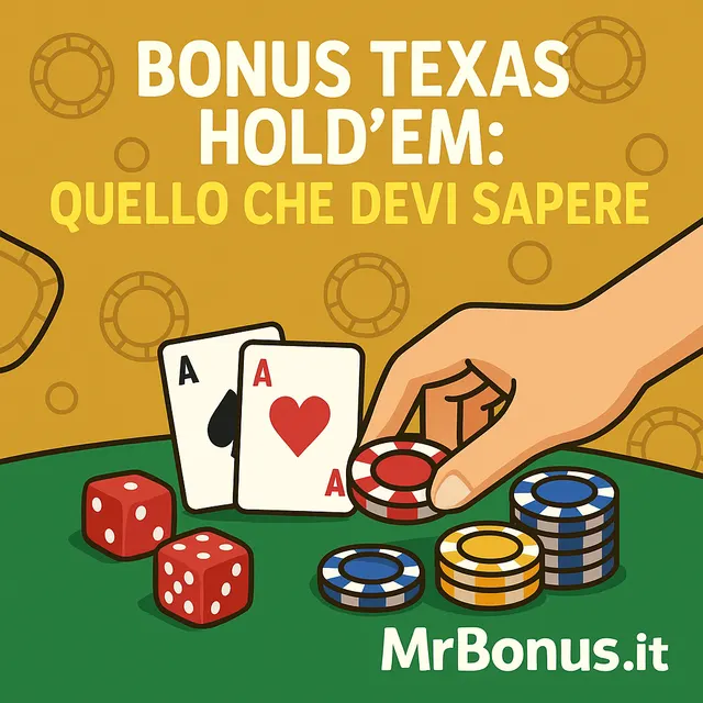 Una mano di Texas Hold'em con due assi, dadi e fiches sul tavolo