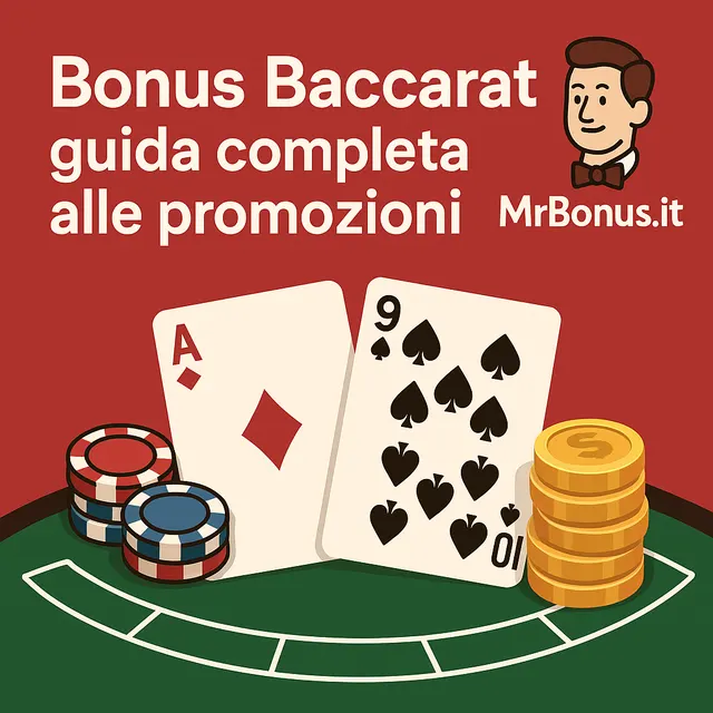Due carte da baccarat e pile di fiches su un tavolo verde