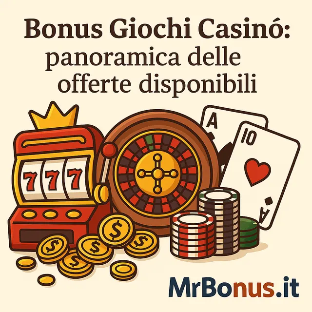 Slot machine, roulette, carte e monete: copertina della guida ai bonus casinò