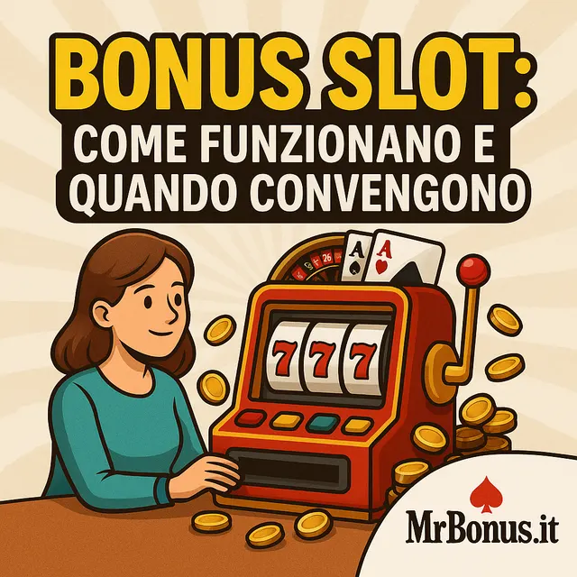 Illustrazione: una giocatrice davanti a una slot machine con tre 7 e monete