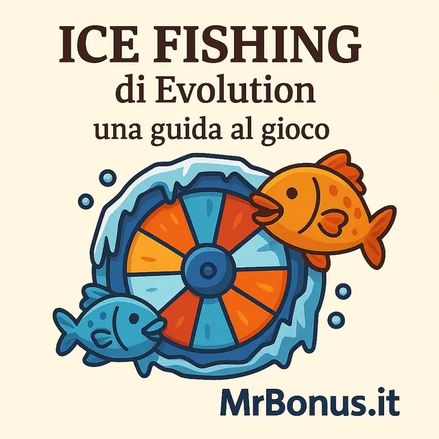 Illustrazione della ruota del game show Ice Fishing di Evolution con due pesci