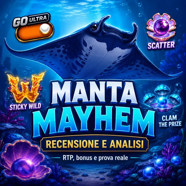 Copertina articolo Manta Mayhem con manta, perle e simboli bonus della slot Play’n GO