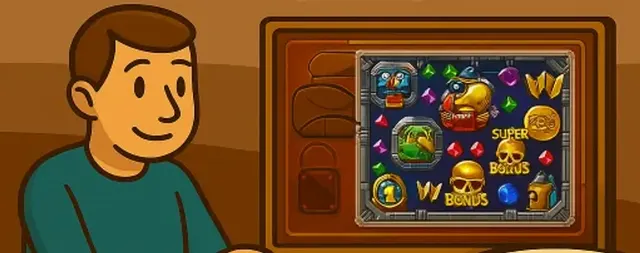 Illustrazione: un giocatore davanti allo schermo della slot Pirots 4 con gemme e simboli bonus