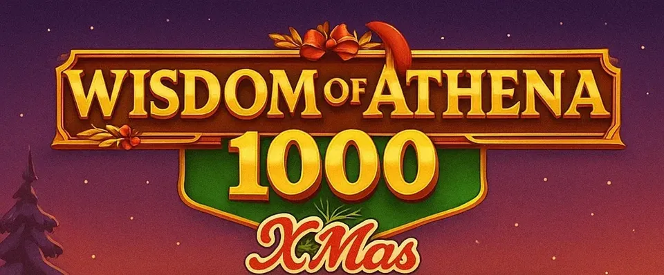 Il logo della slot Wisdom of Athena 1000 Xmas su un paesaggio invernale